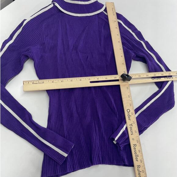 MILLY Sweater Womens P XX Small Purple Racer Stripe Turtleneck Ribbed Knit - Picture 7 of 10